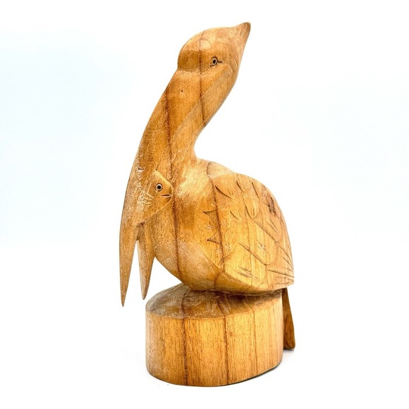 Hand Carved Bali Indonesian Wood Pelican 8" Figurine Bird With Fish 
Ocean Beach - Picture 4 of 11